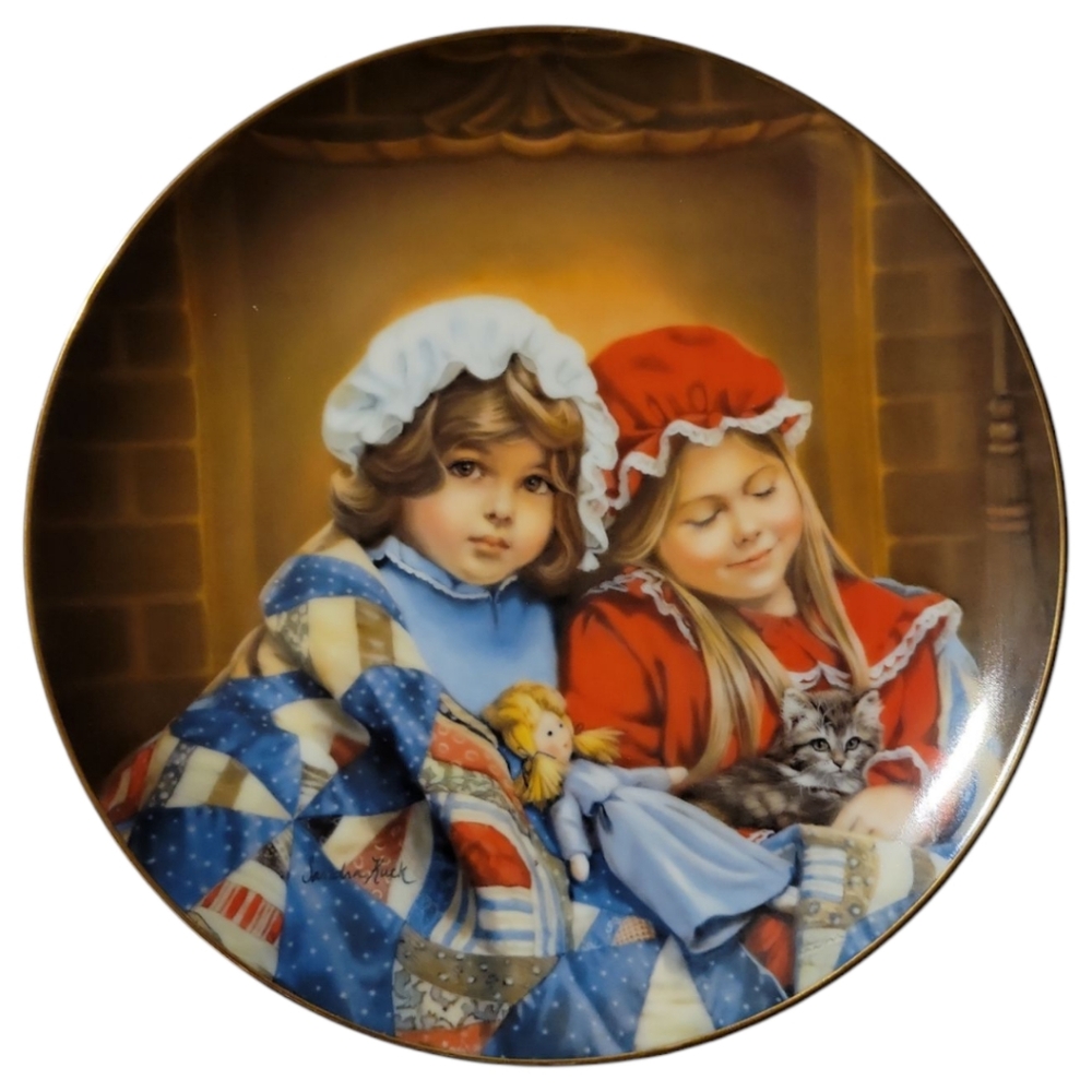 VTG 1984 CHILDHOOD ALMANAC FIRESIDE DREAMS JANUARY PLATE COA SIGNED Sandra Kuck